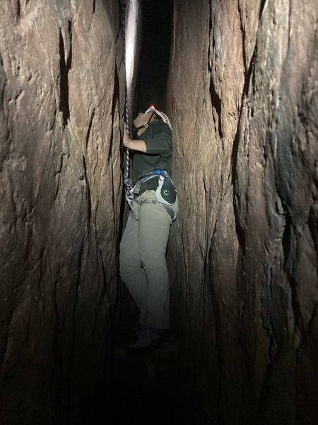 Andy D at the base of the chimney