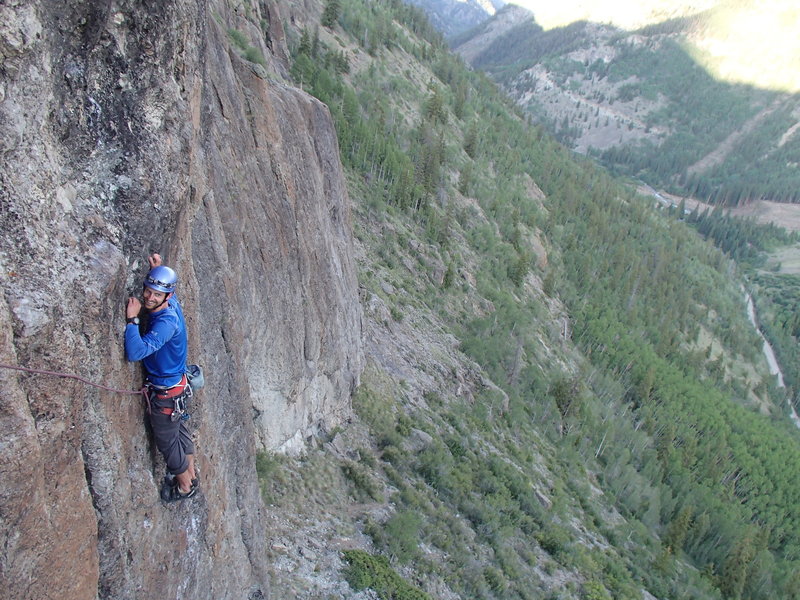 Belaying the follower on P1 of Fear is Never Boring. Incredible view from it.
