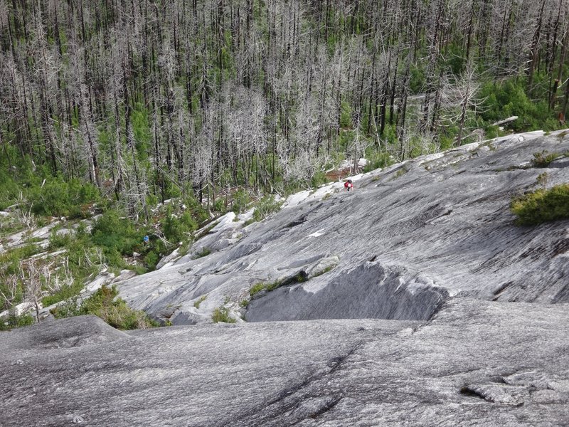 Buttercup pitch 2, climbers on pitch 1