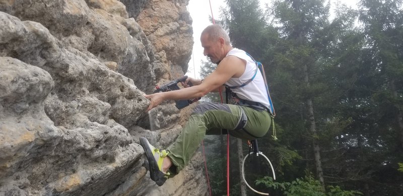 Suat Erdoğan drills out the bolt holes on Mantle Piece.