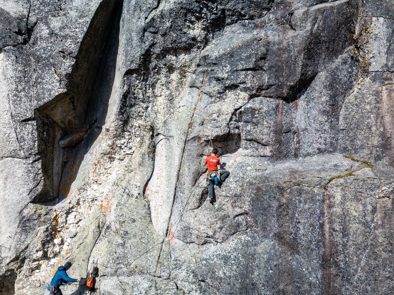 The start of pitch 2. 5.10c with the shadowed and imposing, beast of a flare, recently sent!, project to the left...