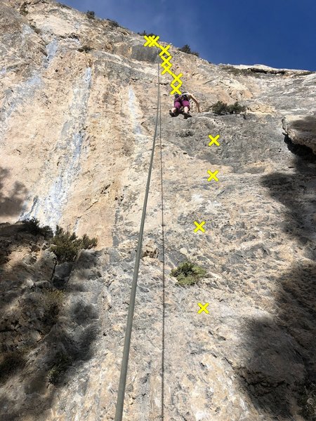 Nicole TRing Embrace the Suck. Climb requires 12 draws (plus 2 for the anchors) and can be climbed with a 60 m rope. Beautiful movement and incredibly well protected