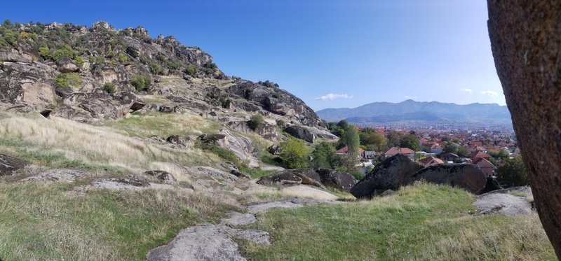 The town of Prilep as viewed from one of the boulder covered hillside.