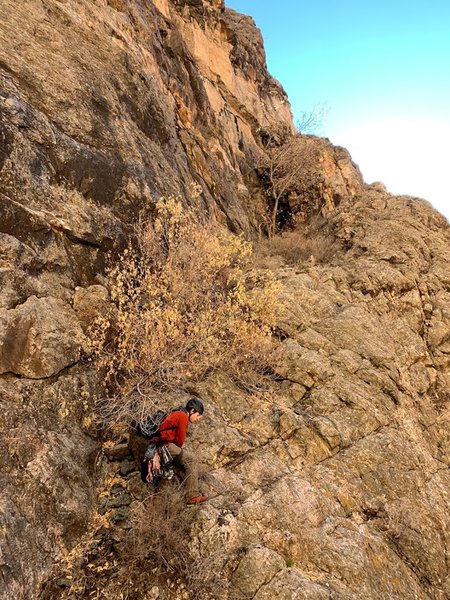 This is the scramble to the 1st belay ledge and start of the route.