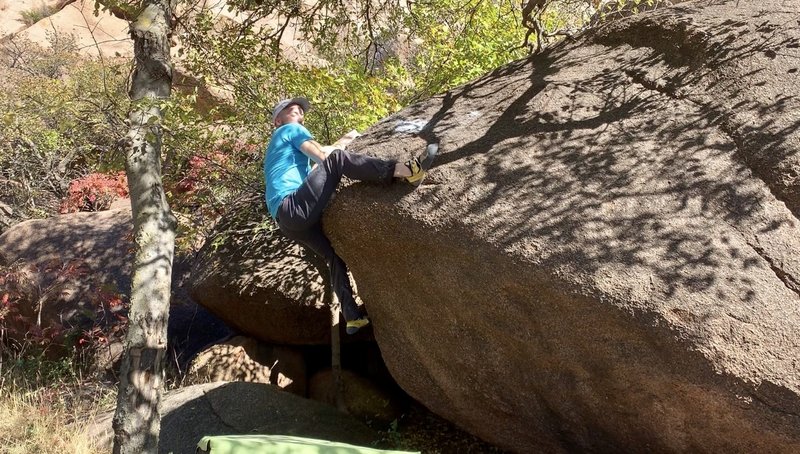 Ryan showing this boulder who's boss. (This boulder has a tendency to be the boss)