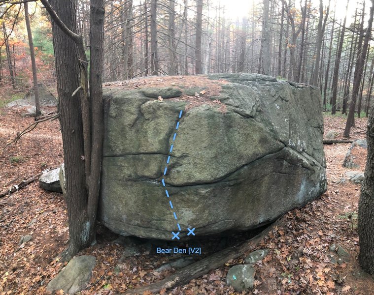 The backside of the Grafitti Boulder with the "Bear Den" feature.