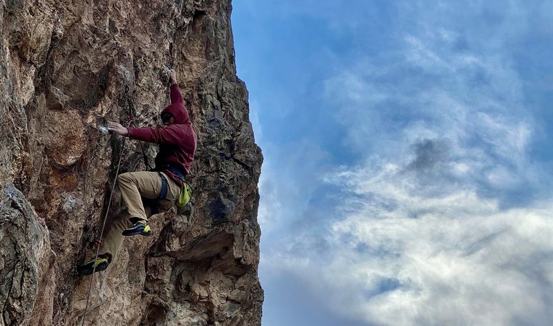 Shep cruising the crux