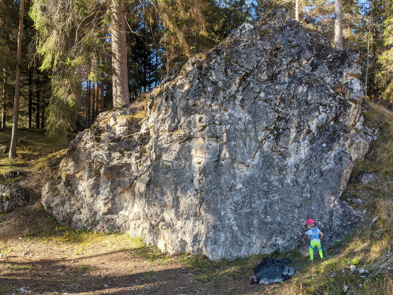 Climbing area at Lago di San Vito (Lago di Mosigo). 4 year old for scale.