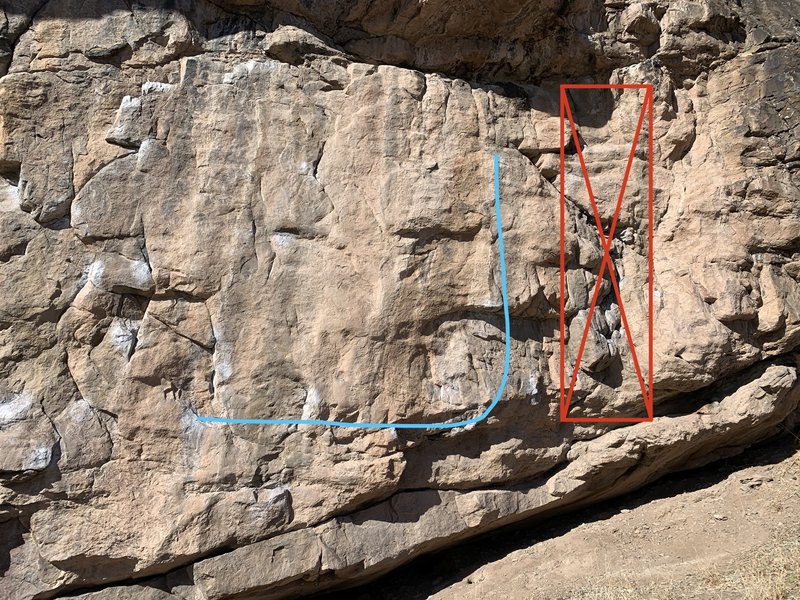 This photo shows the start and general line of travel for 'The Undercling Traverse' (V7).