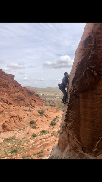 Tracy on the FA just before the crux.