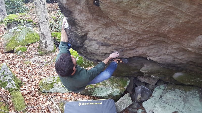Sam working on the techy + powerful crux, part 1