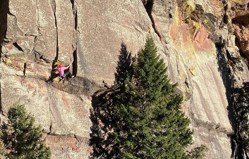 Max Manson at the crux on the F.A. of 'Side Of Fries.' in Skunk Canyon.
