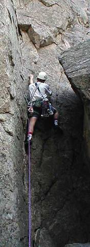 Ben Mottinger starts up the confusing first pitch of the route.