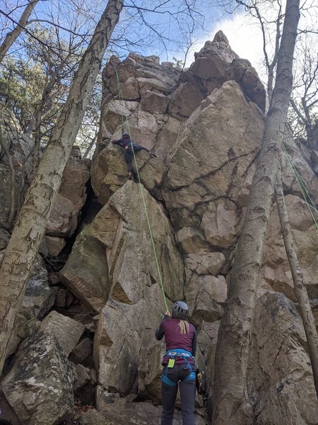 There's a nice mantle move half way up Butterfingers (5.8).