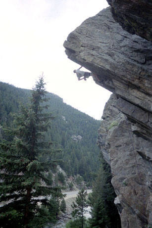 Mike Davis at the last bolt on hangman. Photo by James Ward.