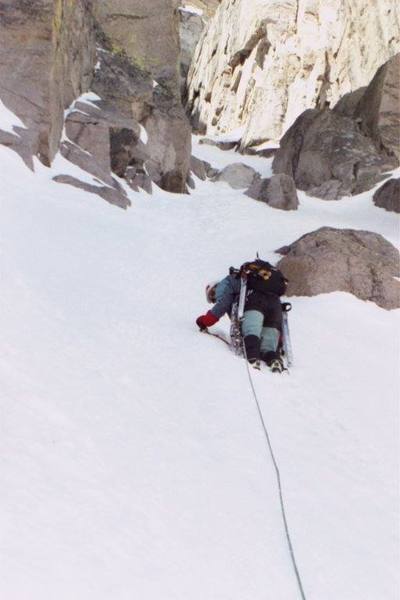 Leader Mike Goldin, Denver, CO. Photo by Dmitry Eremin, Chicago, IL. Couloir just above Broadway, May 27, 2001.
