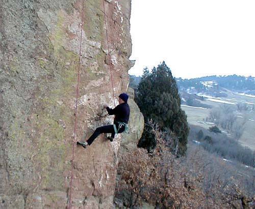 Ben hang-dogging on a cold New Year's Day.