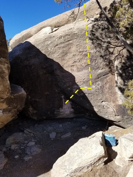 Crappy photo, fun problem. Start on low crimps in shadow, move to horizontal crimp rail at edge of shadow.