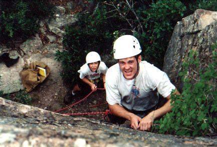 Ben Mottinger leading the route with me (Dan Mottinger) belaying.