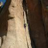 Silent Bob following Climb and Punishment 5.9, at Vedauwoo.<br>
<br>
Photo: Andrew Gram