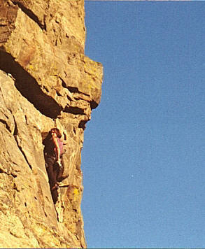 Heidi setting up for the crux roof.