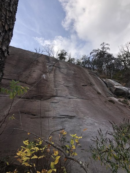 the line set up is Sah-ka-na-ga there are now two additional climbs to the right Vicarious Vibes 5.8 and Ooleny Oddity 5.10