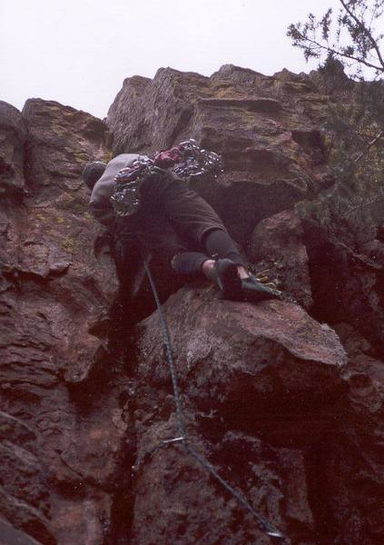 Tony Bubb leads Muscle and Hate, a new route on the West Ridge. Photo by Peter Spindloe.