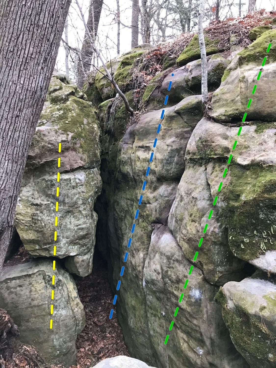 As seen from the top of the side pulls boulder. Left to right Stage 3