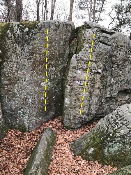 Upper area of kings throne corridor. Above the two stacked rocks. Left line is modern 2, right is nubbin but the truth.