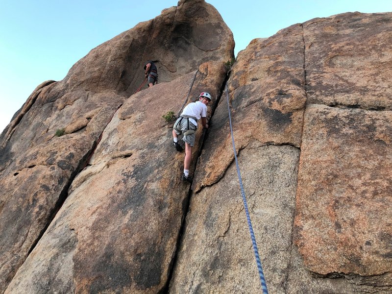Phil Ermshar top-roping Miniwall Right Crack on August 3, 2020. Photo by Floyd Hayes.