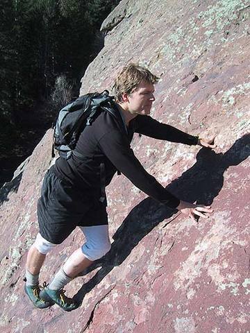 Mark Oveson about 60' up Syzygy on The Slab. This is the crux section.