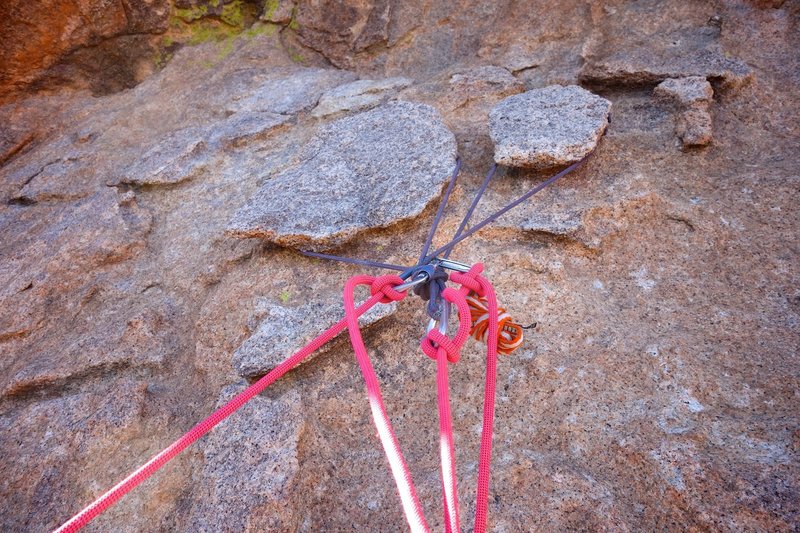 Chickenhead belay at top of Pitch 4.