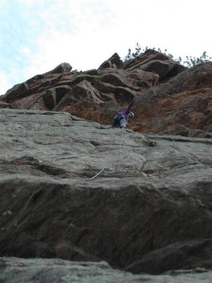 Rich Sidoroff at the anchors with the well-protected crux below him