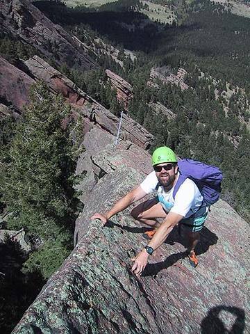 George Bell on the spectacular summit ridge of the Fifth Flatiron. This photo was taken only about 20' below the summit.