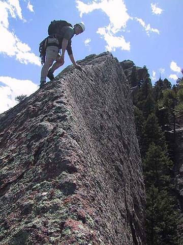 Mark Oveson nearing the pointly summit of the Fifth Flatiron.