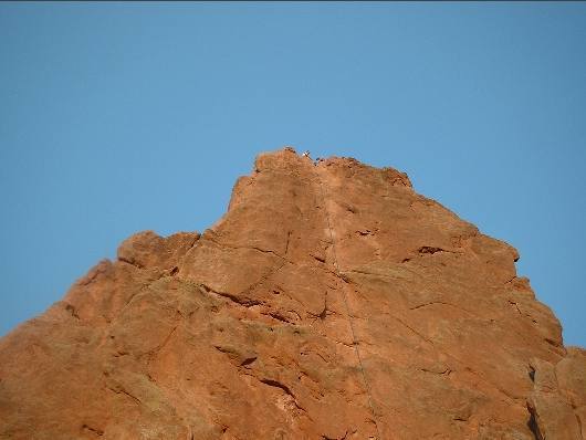 View of west side Montezuma's Tower.... Bill and Ed readying to rappel from 2nd pitch.
