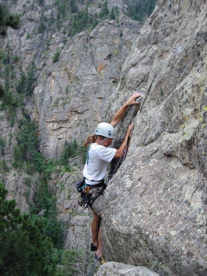 At the crux (11b) of the first pitch. 