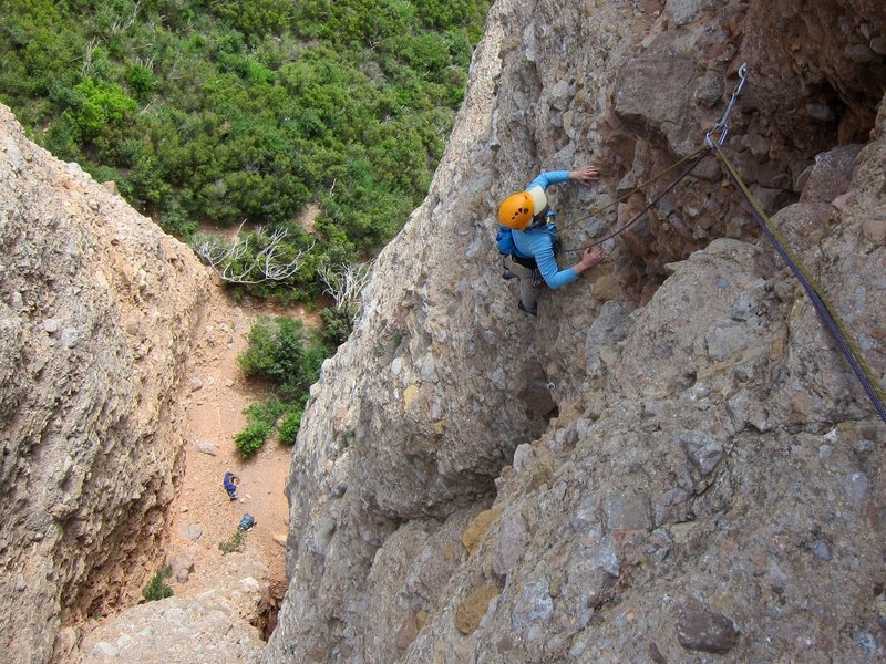 Extending the Directa a la Normal to the second pitch belay - Carol Petrelli enjoys the day - 14 May 2013