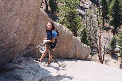 Janet at the first belay of Right Dihedral