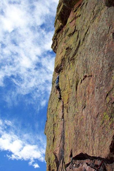 Working up p4 on a cold and windy December day -- but we had the route to ourselves! (Photo by James Burns.)