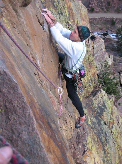 Bill Briggs on the traverse at the end of the first pitch