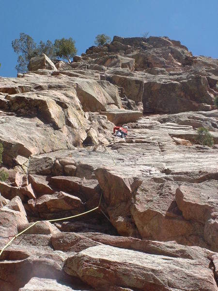 Kelly leading up the first pitch of Tigger. We started right off of the trail to add a little length to the pitch.