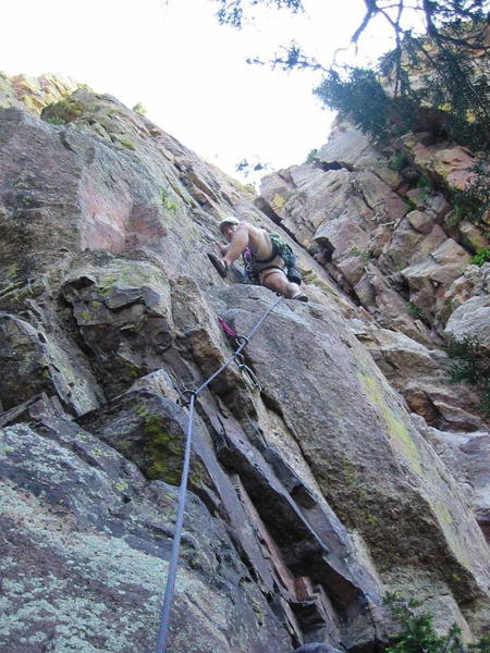 Will climbing P1 in Chacos...he forgot his shoes! He will kill me for posting this.