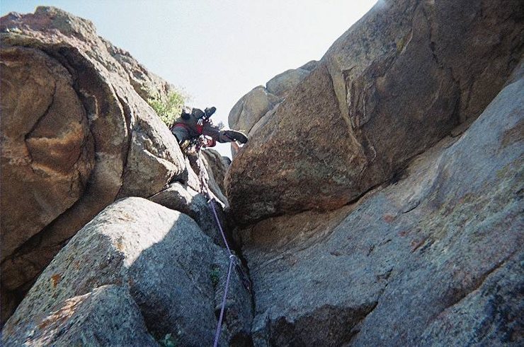 Climbing over "the staircase." The 5.8 finish is straight up and a little to the right.