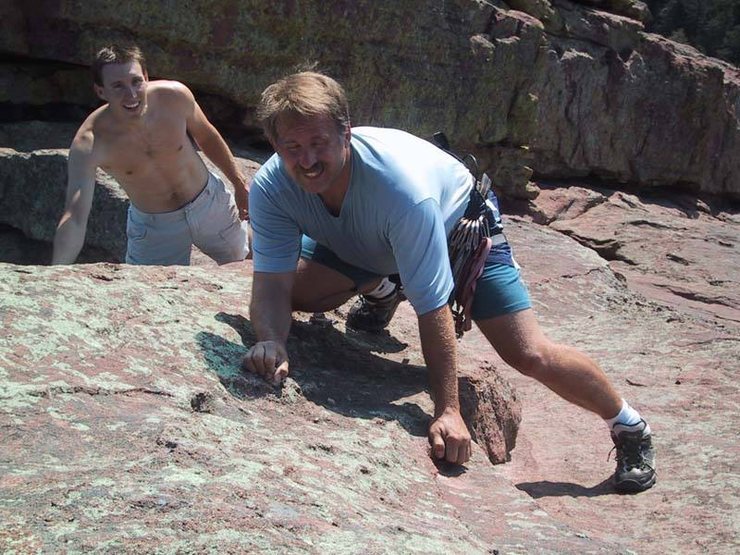 Visiting climber Greg Opland demonstrates his mastry of the sport by soloing the Quartz Crystal Pitch with his eyes closed.