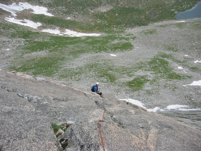 Carson belays near the top of the climb.