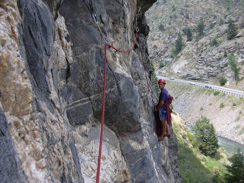 Looking back at the belay while starting the traverse pitch....