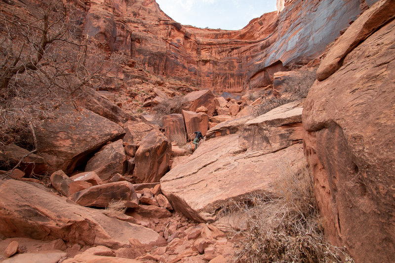 The wide crack from the drainage approach. Mike for scale.