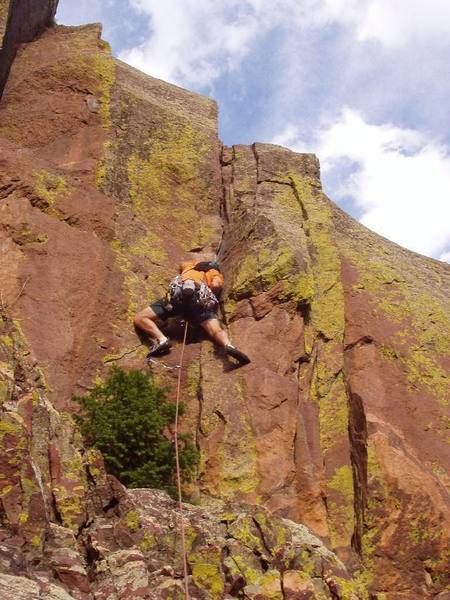 Last Crux Move up the steep crack on Chianti