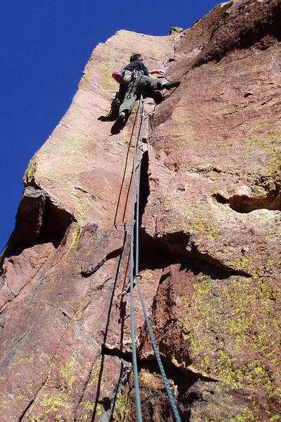 Hard move onto the ledge midway up pitch one.